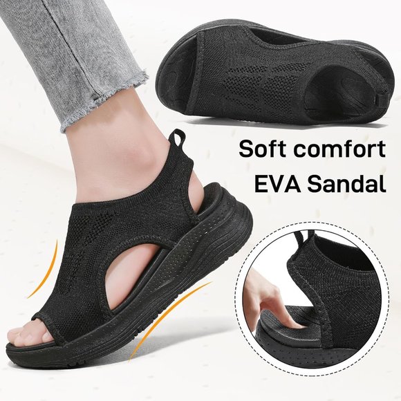 Women's Walking Sandals Summer Athletic Sport Sandals Orthotic Sandals-Black - Picture 4 of 7
